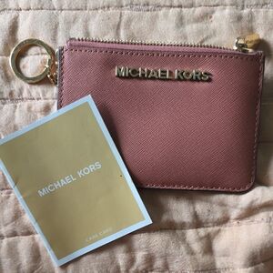 Michael Kors Pink Card Holder with Gold Details